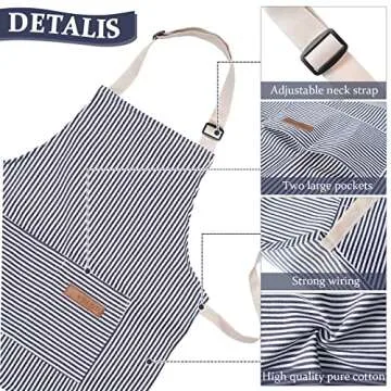 Jiuguva 2 Pcs Kids Apron Adjustable Cotton Toddler Cooking Stripe Chef Apron with 2 Pockets for Children Baking(Blue, Brown)
