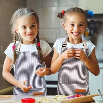 Jiuguva 2 Pcs Kids Apron Adjustable Cotton Toddler Cooking Stripe Chef Apron with 2 Pockets for Children Baking(Blue, Brown)
