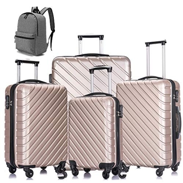Paddie Luggage Sets 5 Piece, Suitcase Set Trolley Hardshell Lightweight ABS Travel Carry-on with Bac...