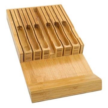 VaeFae Bamboo Knife Drawer Organizer, Knife Drawer Organizer Insert, Kitchen Drawer Knife Block for ...