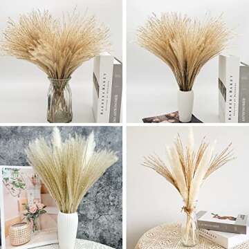 60 Pcs Natural Dried Pampas Grass Reed Grass Plume Dried Flower Phragmites Communis for Wedding Flower Arrangements Home Decor