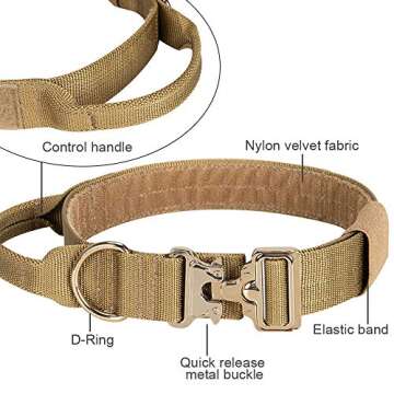 EXCELLENT ELITE SPANKER Tactical Dog Collar Military Adjustable Dog Collar Heavy Duty Dog Collar with Metal Buckle and Control Handle(Coyote Brown)