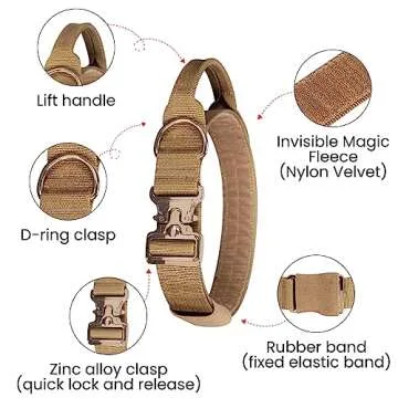 EXCELLENT ELITE SPANKER Tactical Dog Collar Military Adjustable Dog Collar Heavy Duty Dog Collar with Metal Buckle and Control Handle(Coyote Brown)