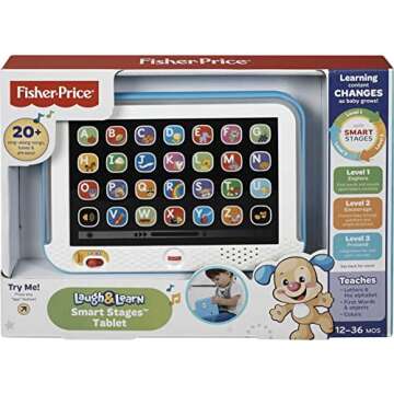 Fisher-Price Toddler Learning Toy Laugh & Learn Smart Stages Tablet with Lights & Music for Early Pretend Play, Blue, for Infants Ages 1+ Years