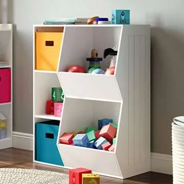 RiverRidge Toy Storage Organizer and Bookcase with Cubbies and Veggie Storage Bins for Home Organiza...