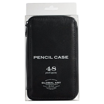 Global Art Genuine Leather Pencil Case 48 Pencil Capacity in Black