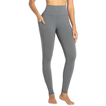 Sunzel Leggings for Women, High Waisted Yoga Pants, 4 Way Stretch, 28" Leggings with Pockets, Squat Proof, Buttery Soft for Workout (Large, Charcoal Gray)