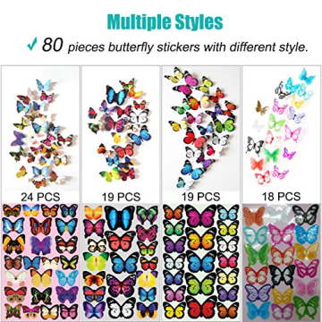 80 PCS 3D Butterfly Wall Decor Removable Stickers Home Party