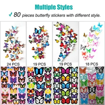 80 PCS 3D Butterfly Wall Decor Removable Stickers Home Party