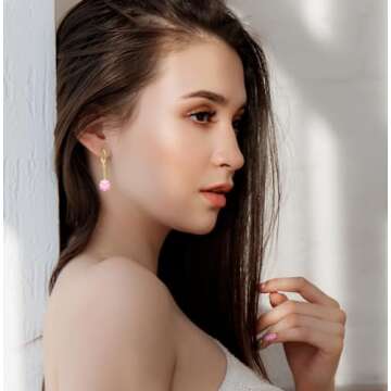 VONSSY Gemstone Drop Dangle Earrings | Elegant Gold/Platinum Plated Sparkling Accessories