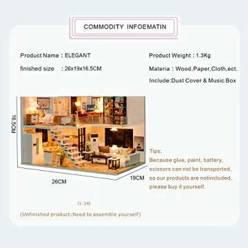 CUTEBEE Dollhouse Miniature with Furniture, DIY Dollhouse Kit Plus Dust Proof and Music Movement, 1:...