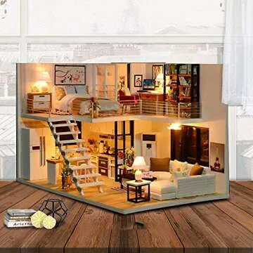 CUTEBEE Dollhouse Miniature with Furniture, DIY Dollhouse Kit Plus Dust Proof and Music Movement, 1:24 Scale Creative Room for Valentine's Day Gift Idea for Boys