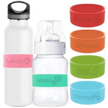 Personalized Water Bottle Name Bands - Custom Engraved Silicone Labels for All Ages