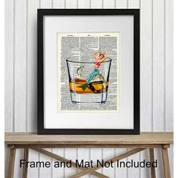Bar Man Cave Mermaid Decor - Scotch Whiskey Wall Art - Fish Wall Decor for Men, Guys - Funny Alcohol Drinking Print - 8x10 Dictionary Art Picture Poster - Home Office Artwork