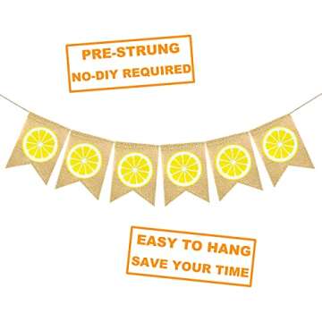 FAKTEEN Burlap Lemon Banner Garland Lemon Themed Hanging Bunting Party Decor, Lemonade Stand Decorations, Swimming Pool Barbecue Party Decorations