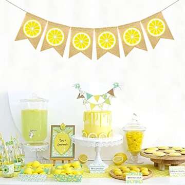 FAKTEEN Burlap Lemon Banner Garland Lemon Themed Hanging Bunting Party Decor, Lemonade Stand Decorations, Swimming Pool Barbecue Party Decorations