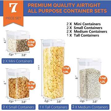 Airtight Food Storage Containers Set , Kitchen & Pantry Organization - BPA Free Plastic Dry Food Sto...
