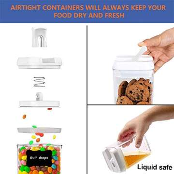 Airtight Food Storage Containers Set , Kitchen & Pantry Organization - BPA Free Plastic Dry Food Storage Containers With Easy Lock Lids - Stackable Sugar, Flour & Cereal Canisters With Labels & Marker