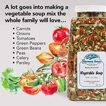 Harmony House Premium Vegetable Soup Mix - Dehydrated Vegetables for Cooking, Camping, Emergency Supply and More (9 oz, Quart Size Jar)