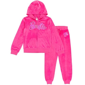 Barbie Logo Velour Matching Family Zip Up Hoodie and Jogger Pants Outfit Set Womens Large