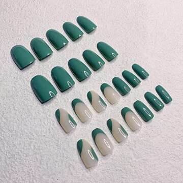 24 Pcs Press on Nails, Sunjasmine Fake Nails with Designs, Acrylic Nails False Nails with Nail Glue for Women (Medium Green)