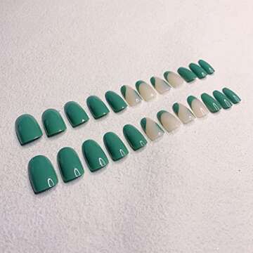 24 Pcs Press on Nails, Sunjasmine Fake Nails with Designs, Acrylic Nails False Nails with Nail Glue for Women (Medium Green)