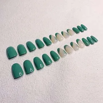 24 Pcs Press on Nails, Sunjasmine Fake Nails with Designs, Acrylic Nails False Nails with Nail Glue for Women (Medium Green)