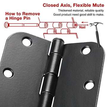 30 Pack Rounded Matte Black Door Hinges 3.5 Inch 5/8" Radius Interior 3 1/2" Flat Iron Bifold Reside...