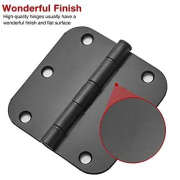 30 Pack Rounded Matte Black Door Hinges 3.5 Inch 5/8" Radius Interior 3 1/2" Flat Iron Bifold Residential Standard Bedroom Indoor for Doors 3 ½"Hardware Control House Home Decor Essentials Accessories