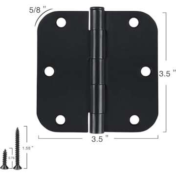 30 Pack Rounded Matte Black Door Hinges 3.5 Inch 5/8" Radius Interior 3 1/2" Flat Iron Bifold Residential Standard Bedroom Indoor for Doors 3 ½"Hardware Control House Home Decor Essentials Accessories