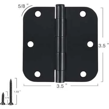 30 Pack Rounded Matte Black Door Hinges 3.5 Inch 5/8" Radius Interior 3 1/2" Flat Iron Bifold Residential Standard Bedroom Indoor for Doors 3 ½"Hardware Control House Home Decor Essentials Accessories
