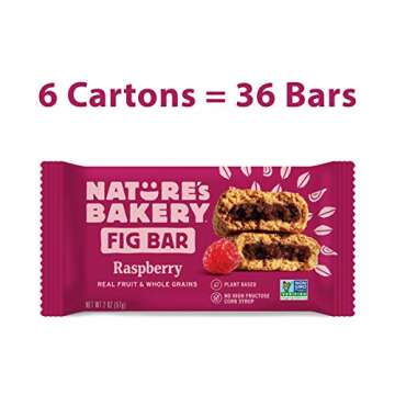 Nature’s Bakery Whole Wheat Fig Bars, Raspberry, Real Fruit, Vegan, Non-GMO, Snack bar, 6 Count (Pack of 6)
