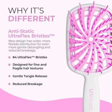 FHI Heat UNbrush Plus — Curly Hair Brush for Gentle & Effective Detangling on Wet or Dry Fragile Hair Types — Detangler Brush w/ 84 UltraFlex Bristles, Ultra-light, Vented, Anti Static Hairbrush