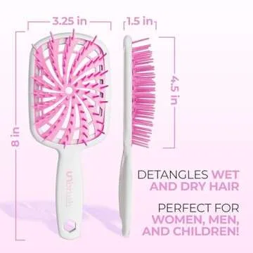 FHI Heat UNbrush Plus — Curly Hair Brush for Gentle & Effective Detangling on Wet or Dry Fragile Hair Types — Detangler Brush w/ 84 UltraFlex Bristles, Ultra-light, Vented, Anti Static Hairbrush