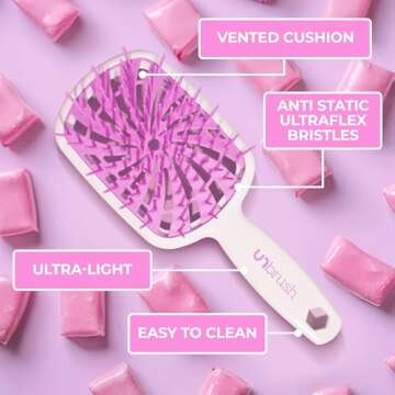 FHI Heat UNbrush Plus — Curly Hair Brush for Gentle & Effective Detangling on Wet or Dry Fragile Hair Types — Detangler Brush w/ 84 UltraFlex Bristles, Ultra-light, Vented, Anti Static Hairbrush