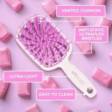 FHI Heat UNbrush Plus — Curly Hair Brush for Gentle & Effective Detangling on Wet or Dry Fragile Hair Types — Detangler Brush w/ 84 UltraFlex Bristles, Ultra-light, Vented, Anti Static Hairbrush