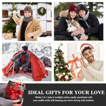 Fantastic Zone 2-Pieces Winter Beanie Hat Scarf Set Warm Knit Hat Thick Fleece Lined Winter Hat and Scarf For Men Women,Black-2,One Size