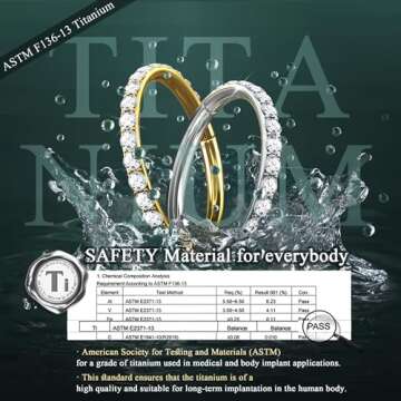 BodyBonita G23 Titanium CZ Nose Rings Hoops - Silver 20G Septum Rings Nose Hoop Clicker Cartilage Ea...