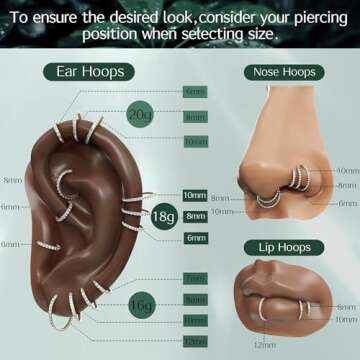 BodyBonita G23 Titanium CZ Nose Rings Hoops - Silver 20G Septum Rings Nose Hoop Clicker Cartilage Earring for Women Helix Rook Tragus Conch Piercing Jewelry Lobe Daith Snug Ring 8 mm