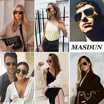 MASDUN Retro Oversized Square Polarized Sunglasses for Women Men Vintage Shades UV400 Classic Metal ...