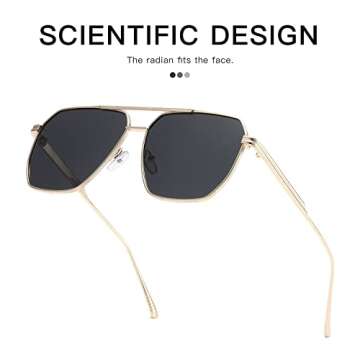 MASDUN Retro Oversized Square Polarized Sunglasses for Women Men Vintage Shades UV400 Classic Metal Sun Glasses (gold-grey)