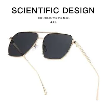 MASDUN Retro Oversized Square Polarized Sunglasses for Women Men Vintage Shades UV400 Classic Metal Sun Glasses (gold-grey)