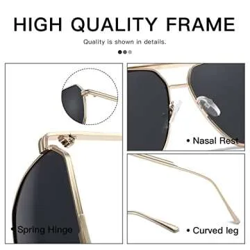 MASDUN Retro Oversized Square Polarized Sunglasses for Women Men Vintage Shades UV400 Classic Metal Sun Glasses (gold-grey)