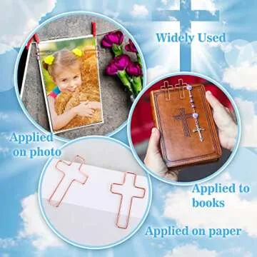 60 PCS Rose Gold Paper Clips Cross Shape, Metal Paper Clamps Office Paperclips for Document Files and Organizing, Bible Accessories, Christian Bookmark Gifts for Women Men Coworkers Teachers
