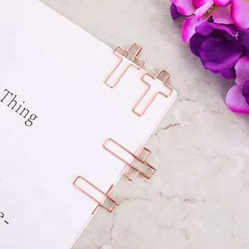 60 PCS Rose Gold Paper Clips Cross Shape, Metal Paper Clamps Office Paperclips for Document Files and Organizing, Bible Accessories, Christian Bookmark Gifts for Women Men Coworkers Teachers