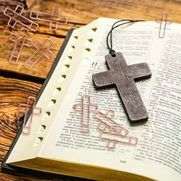 60 PCS Rose Gold Paper Clips Cross Shape, Metal Paper Clamps Office Paperclips for Document Files and Organizing, Bible Accessories, Christian Bookmark Gifts for Women Men Coworkers Teachers