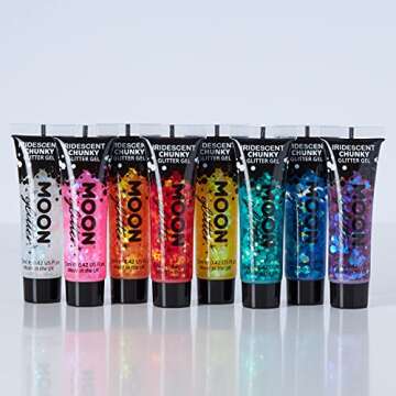 Iridescent Chunky Face & Body Glitter Gel by Moon Glitter - 0.40fl oz - Glitter Face Paint - Set of 8 colours
