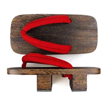 ShonanH womens Japanese Traditional Geta Wooden Slippers, Red/Dark Brown, 9.5-10.5