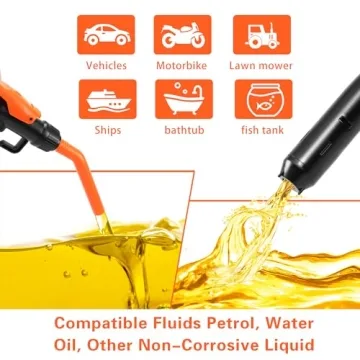 BOLCOWE Portable Power Battery Pump, Battery Powered Siphon Fuel Transfer Pump, Transfer Pump for Gasoline, Fuel Oil, Diesel, Water, Battery Fuel Transfer Pump suitable for Garages and Shops (Orange)