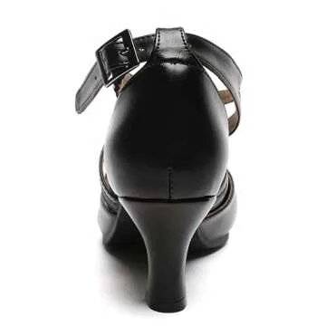 Women's Cross Strap Character Shoes Non-Slip Salsa Latin Ballroom Dance Pumps Black Wedding Heels (9 / Black)